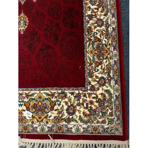 748 - A quality silk red rug 200 x 100 cm