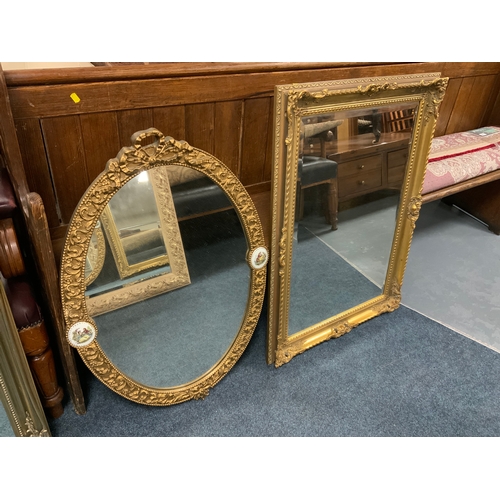 753 - Two modern gilt mirrors and a silver rectangular mirror. (3)