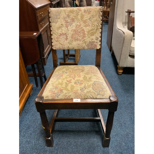 776 - A set of five oak framed upholstered dining chairs