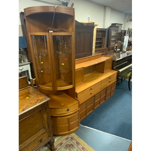 787 - A mid century teak wall cabinet W 153 cm, together with a corner cabinet. (2)