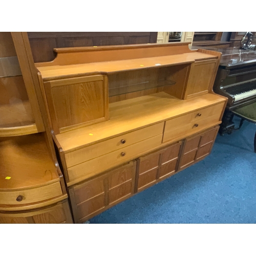 787 - A mid century teak wall cabinet W 153 cm, together with a corner cabinet. (2)