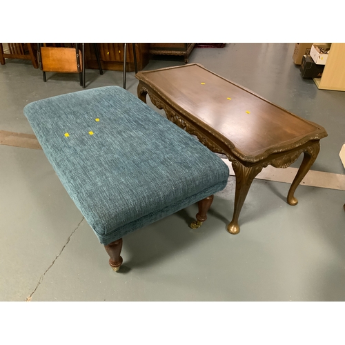 792 - A modern upholstered stool and a coffee table. (2)