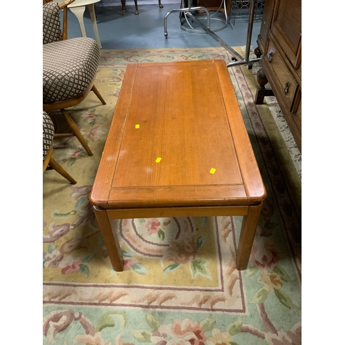 795 - A vintage oak glazed sectional bookcase W 90 cm together with a teak coffee table. (2)