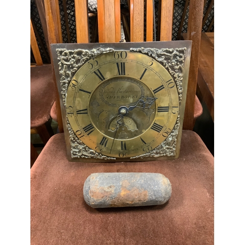 834 - Josiah Bartholemew of Sherborne - A brass faced 30 hour long case clock dial and movement, with weig... 