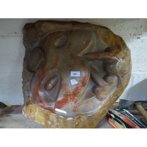 575 - A marble stone type erotic scene flat back statue, L 90 cm, W 50 cm