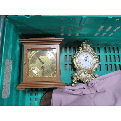 105 - Two mantle clocks, a barometer plus a copper warming pan (4)