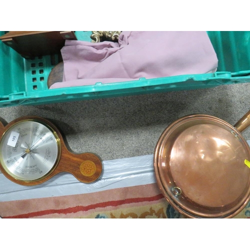 105 - Two mantle clocks, a barometer plus a copper warming pan (4)