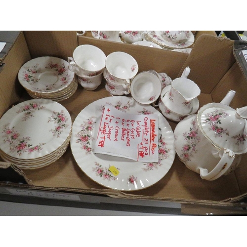 108 - Two trays of Royal Albert Lavender Rose teaware etc., to include a 21pc tea set, large teapot and nu... 