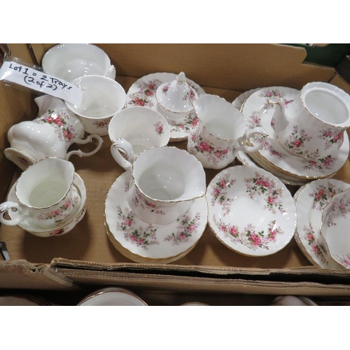 108 - Two trays of Royal Albert Lavender Rose teaware etc., to include a 21pc tea set, large teapot and nu... 