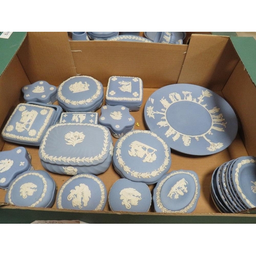 112 - Three trays of Wedgwood blue jasperware