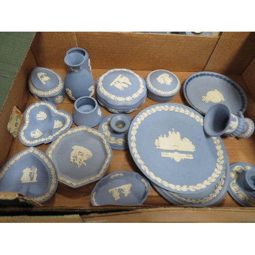 112 - Three trays of Wedgwood blue jasperware