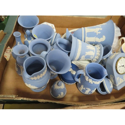 112 - Three trays of Wedgwood blue jasperware