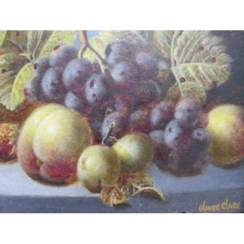 13 - Oliver Clare - a pair of still life studies of fruit on a mossy bank, oils on canvas, possibly over ... 