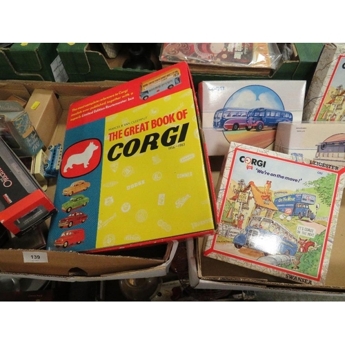 139 - Two trays of boxed Corgi vehicles etc. together with 'The Great Book of Corgi'