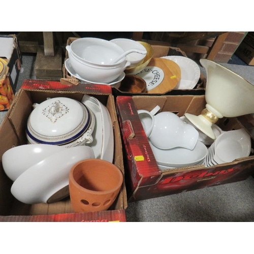 140 - Four trays of kitchen ceramics and kitchenalia