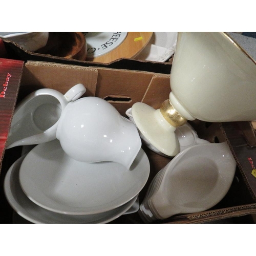 140 - Four trays of kitchen ceramics and kitchenalia