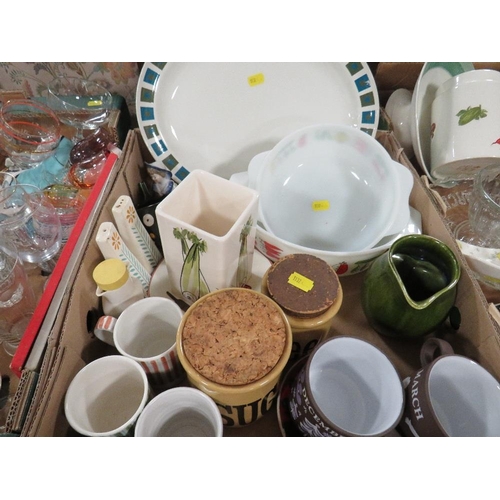 145 - Three trays of assorted ceramics and glass