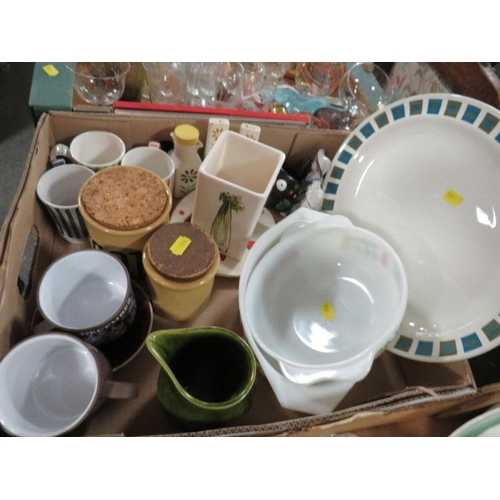 145 - Three trays of assorted ceramics and glass