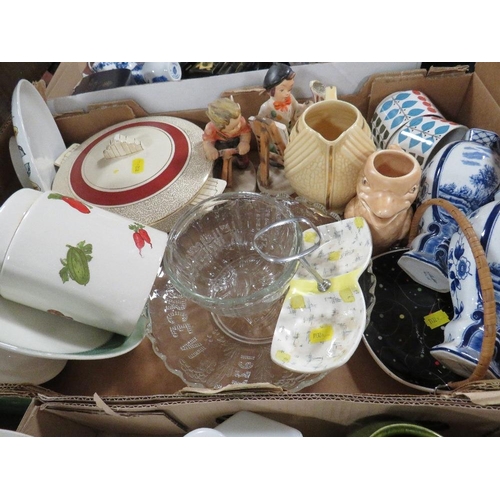 145 - Three trays of assorted ceramics and glass