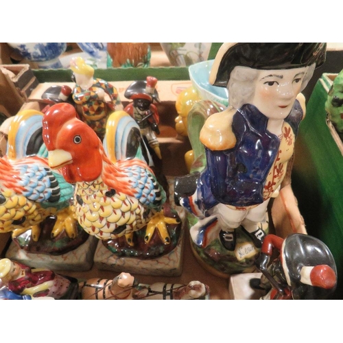 156 - A tray of reproduction Staffordshire style figures to include a four horse coaching example