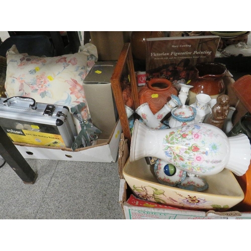 159 - Two trays of assorted ceramics and sundries etc. to include vintage dressing table items etc