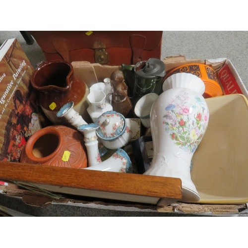 159 - Two trays of assorted ceramics and sundries etc. to include vintage dressing table items etc