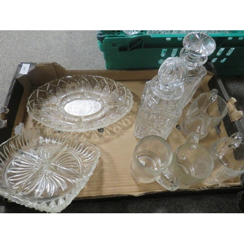 161 - Three trays of assorted glassware to include decanters