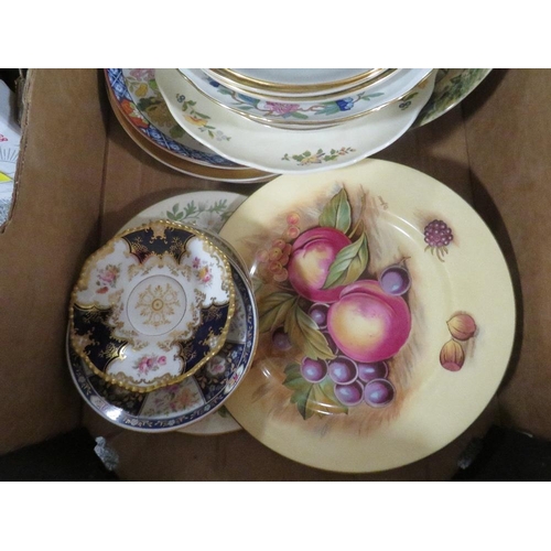 163 - Two trays of ceramics etc. to include an Aynsley Orchard Gold plate