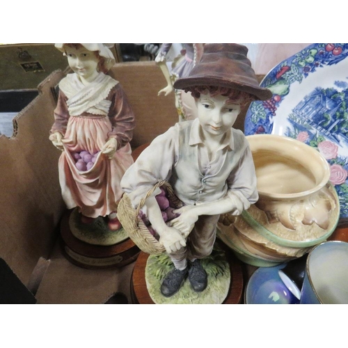 175 - Three trays of assorted ceramics to include Royal Albert Old Country Roses, Belleek, Poole vase, etc... 