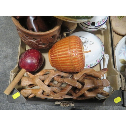 180 - Two trays of collectables to include ceramics and treen