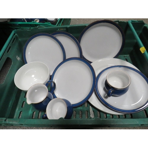 185 - Two trays of Denby tea and dinnerware