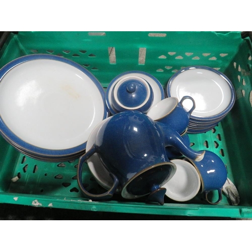 185 - Two trays of Denby tea and dinnerware