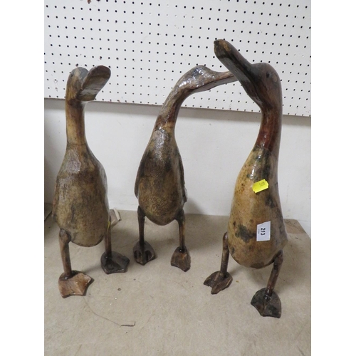 213 - Three lacquered carved wooden ducks