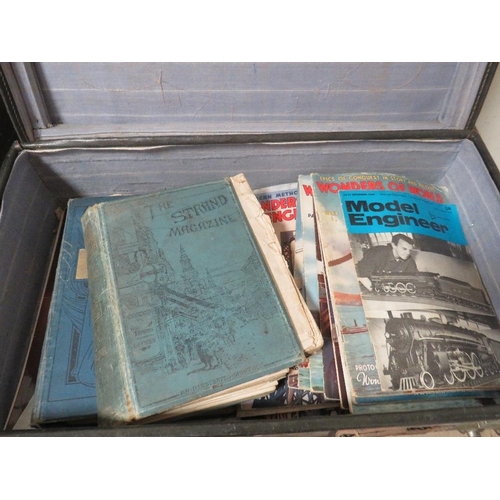 217 - A vintage leather case A/F containing vintage engineering magazines etc