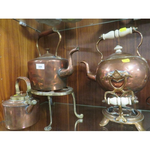 235 - A small collection of metalware to include a copper samovar, copper kettle etc.