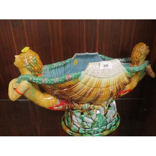 241 - A large modern reproduction Majolica style clam shell table centrepiece