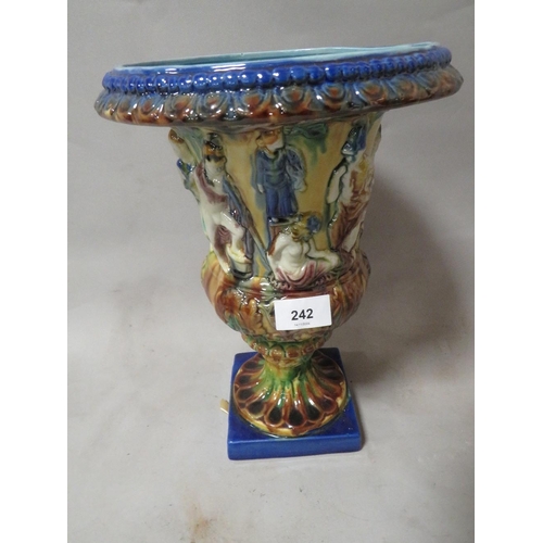 242 - A large modern reproduction Majolica style campana urn