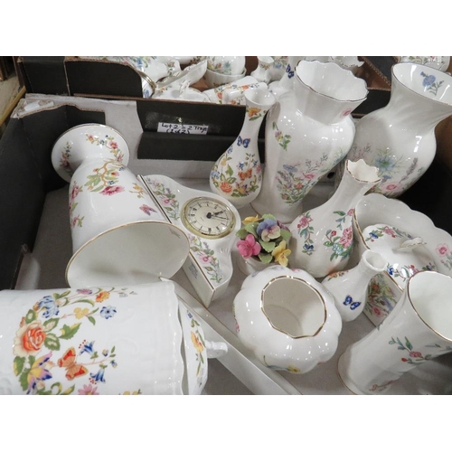 83 - Two trays of assorted ceramics to include a large selection of Aynsley vases, ornamental china etc. ... 