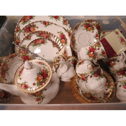 85 - Two trays of Royal Albert Old Country Roses teaware etc., to include a 21pc tea set with large tea p... 