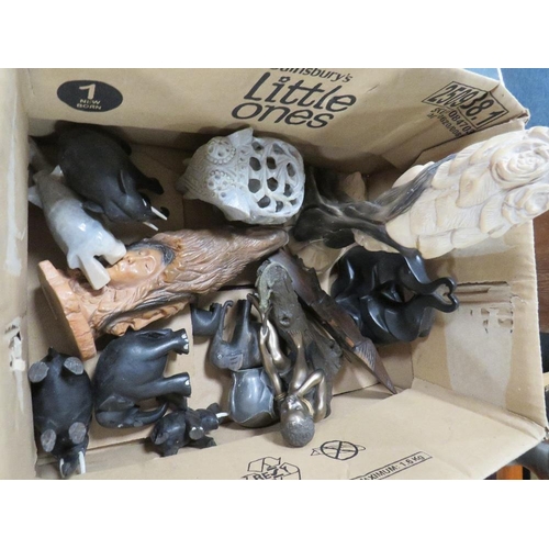 92 - A box of assorted small animal figures etc