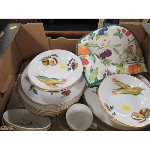 98 - Three trays of Royal Worcester Evesham tea and dinner ware