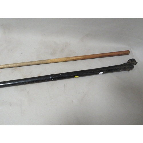 261 - A one piece snooker cue in metal carry case