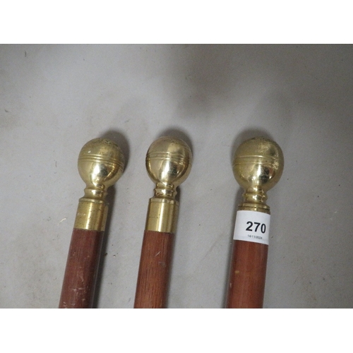 270 - Three novelty waking canes with inset compass to pommel - unscrew to to see compass