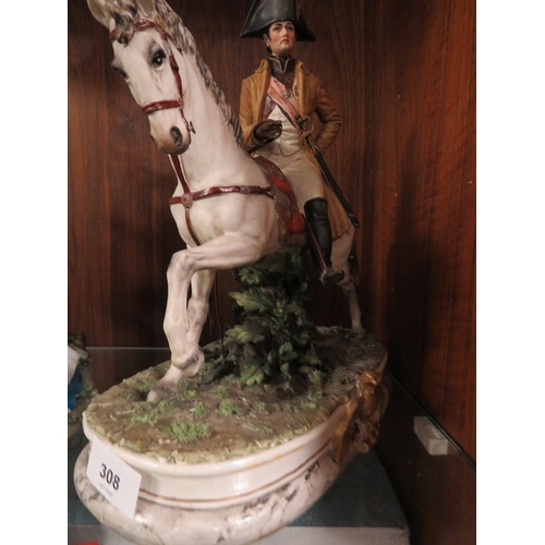 308 - A capodimonte porcelain figure of Napoleon on horseback A/F