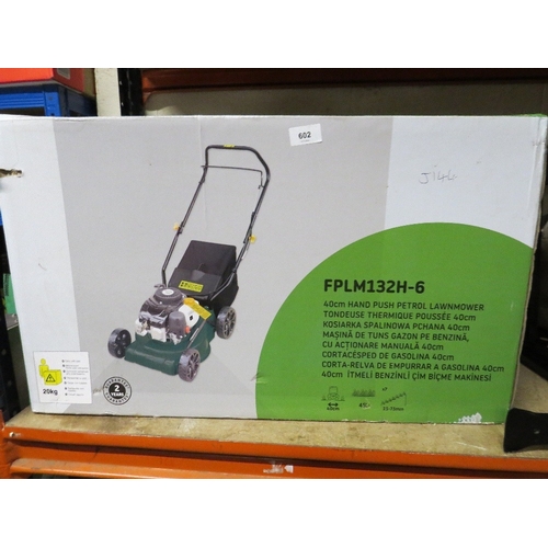 602 - A boxed petrol lawn mower