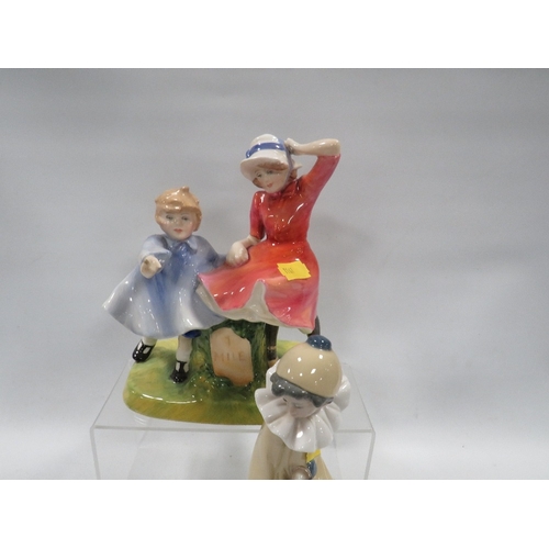 334 - A Royal Doulton figurine 'Milestone' marked as a second A/F together with an Nao figure of a musical... 