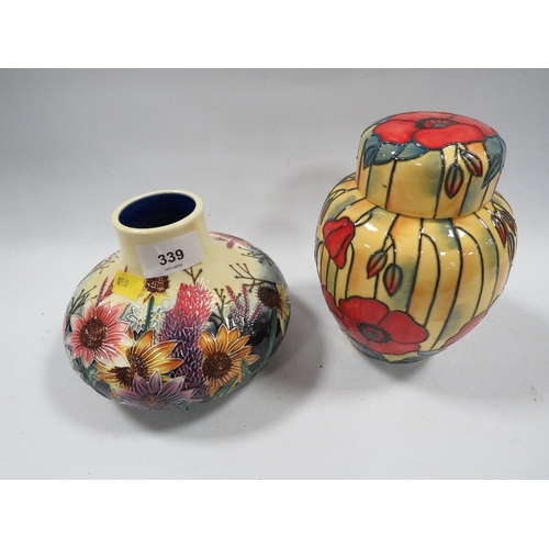 339 - Two items of Old Tuptonware comprising floral squat vase and 'Poppies' ginger jar