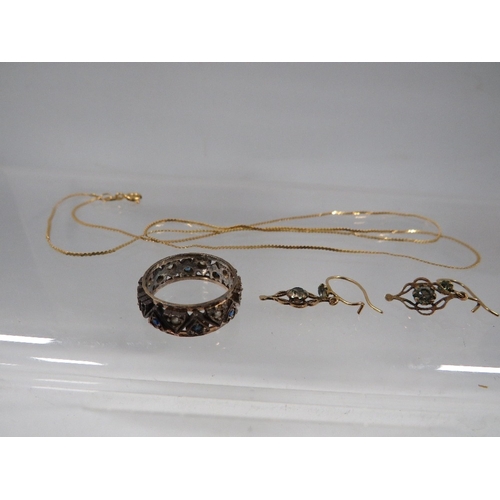 435 - A hallmarked 9 carat gold chain approx. weight 1.4g together with a pair of yellow metal earrings an... 