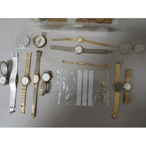 488 - A box of watches, coins and medals etc