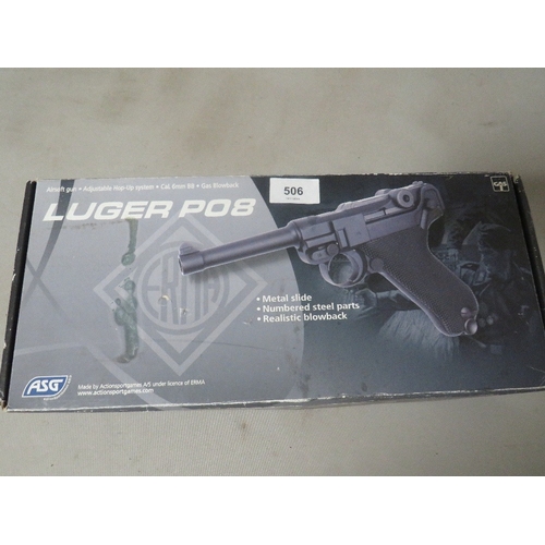 506 - A boxed luger P08 6MM gas blowback airsoft pistol